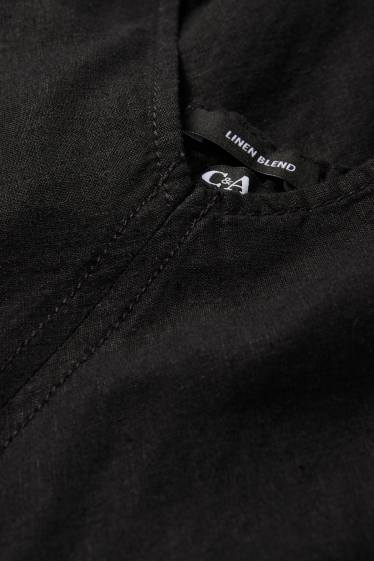 Women - V-neck dress - linen blend - black