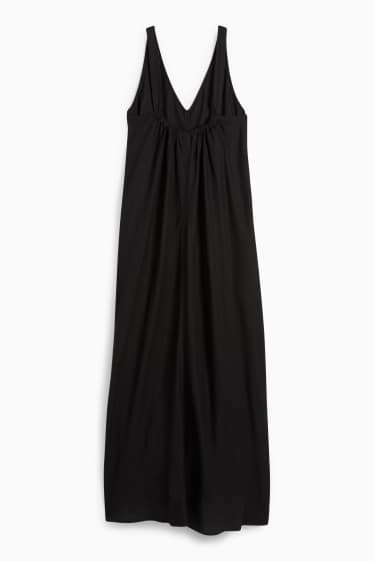 Women - V-neck dress - linen blend - black