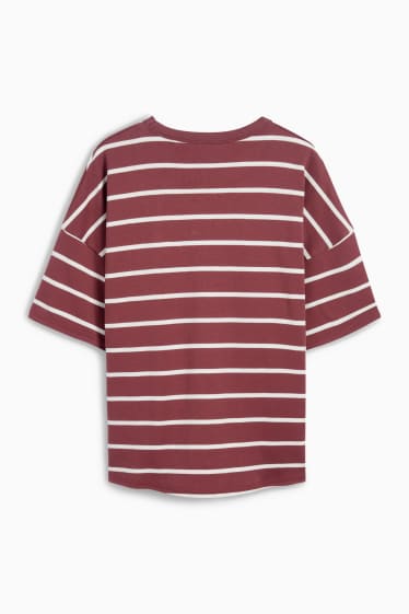 Damen - Basic-T-Shirt - Oversized - gestreift - bordeaux