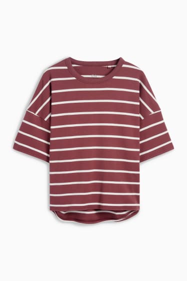 Damen - Basic-T-Shirt - Oversized - gestreift - bordeaux