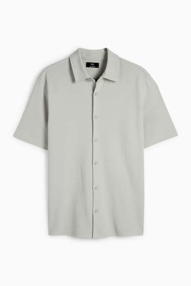 Men - Shirt - relaxed fit - kent collar - textured - gray