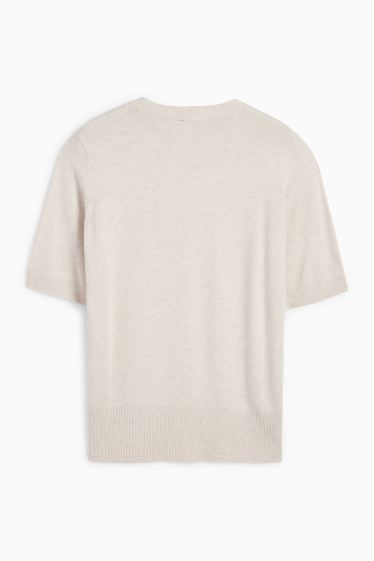 Dames - Gebreide trui - korte mouwen - licht beige