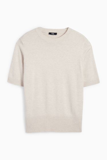 Dames - Gebreide trui - korte mouwen - licht beige