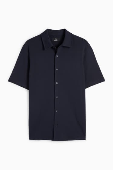 Pánské - Košile - relaxed fit - kent - strukturovaná - tmavomodrá