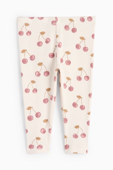 Baby Mädchen - Kirsche - Baby-Leggings - gerippt - cremeweiss