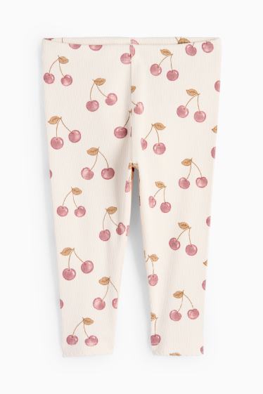 Baby Mädchen - Kirsche - Baby-Leggings - gerippt - cremeweiss