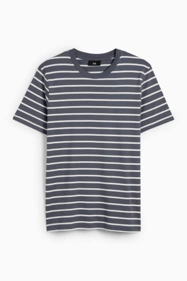 Pánské - Tričko - regular fit- pruhované - tmavošedá