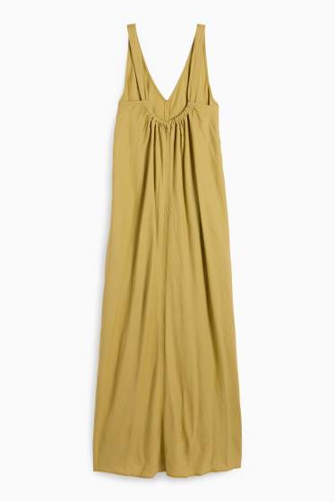 Damen - Kleid mit V-Ausschnitt - Leinen-Mix - khaki