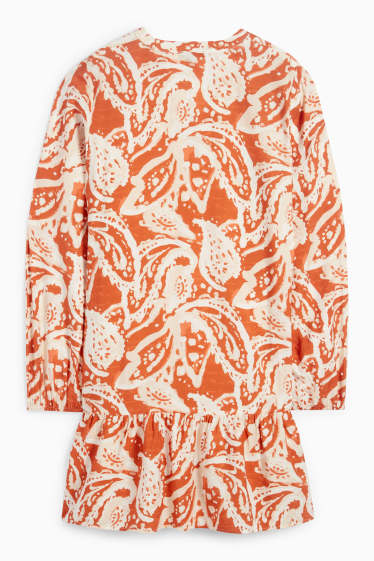 Donna - Vestito con scollo a V - fantasia - arancio scuro