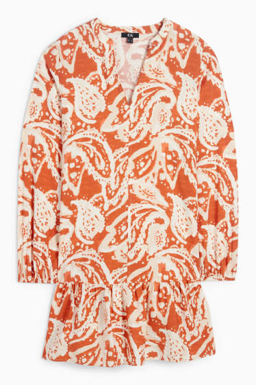 Donna - Vestito con scollo a V - fantasia - arancio scuro