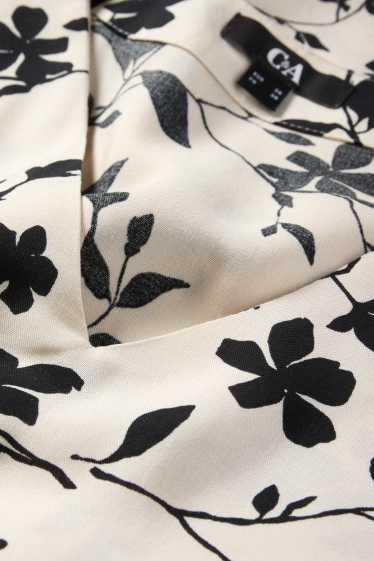 Damen - Bluse mit Volants - geblümt - schwarz / beige