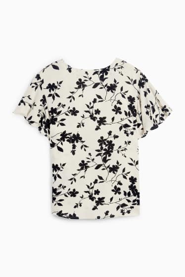 Damen - Bluse mit Volants - geblümt - schwarz / beige