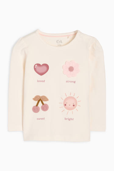 Baby: meisjes - Zon, kers en bloemetje - babylongsleeve - crème wit