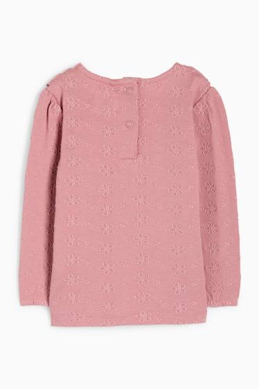 Baby: meisjes - Babylongsleeve - broderie Anglaise - donker rose
