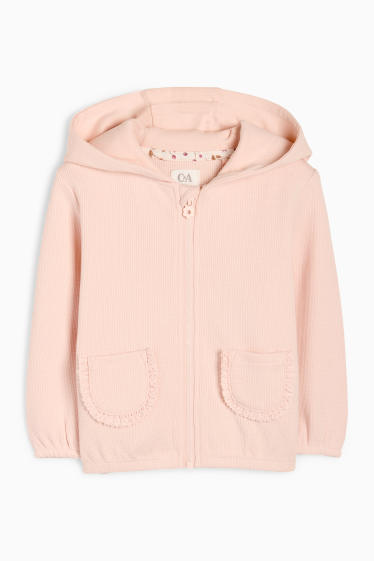 Baby: meisjes - Babysweatvest met capuchon - met structuur - roze