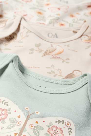 Baby: meisjes - Set van 3 - vogeltje en vlinder - rompertje - licht beige