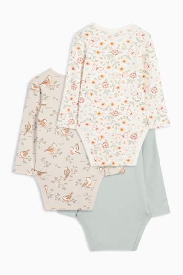 Baby: meisjes - Set van 3 - vogeltje en vlinder - rompertje - licht beige