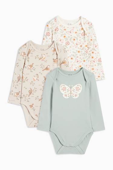 Baby: meisjes - Set van 3 - vogeltje en vlinder - rompertje - licht beige