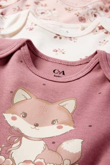 Baby: meisjes - Set van 3 - bloemetjes en vos - rompertje - donker rose