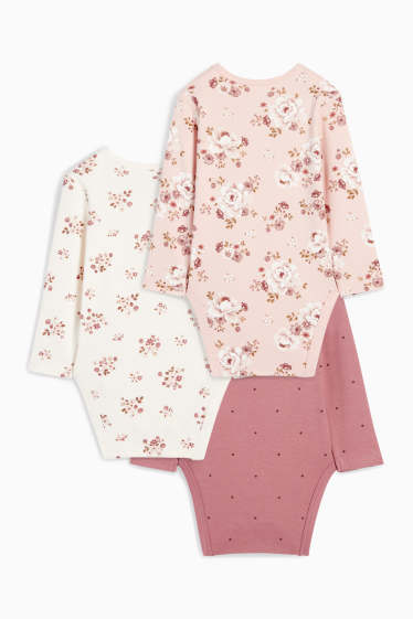 Baby: meisjes - Set van 3 - bloemetjes en vos - rompertje - donker rose