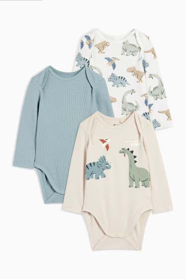 Baby Buben - Multipack 3er - Dino - Baby-Body - hellgrau