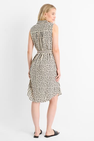 Damen - Viskose-Blusenkleid - gemustert - schwarz / beige