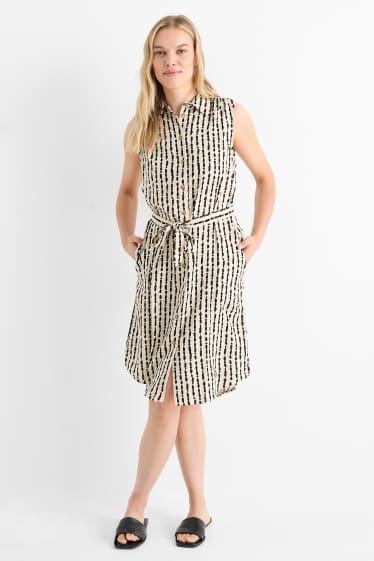 Damen - Viskose-Blusenkleid - gemustert - schwarz / beige