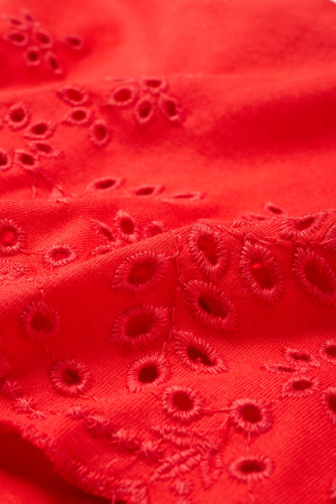 Dámské - Tričko - regular fit - anglická krajka - červená
