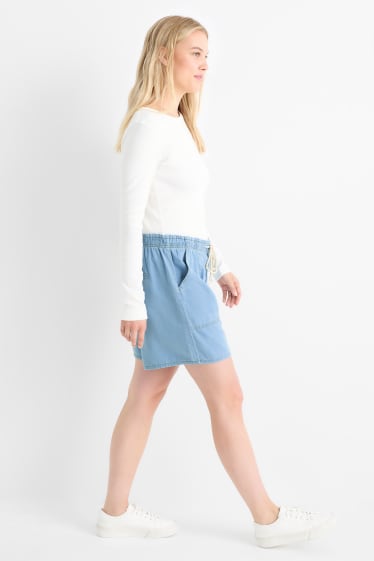 Femmes - Short - high waist - aspect jean - jean bleu