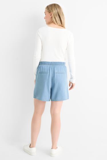 Femmes - Short - high waist - aspect jean - jean bleu