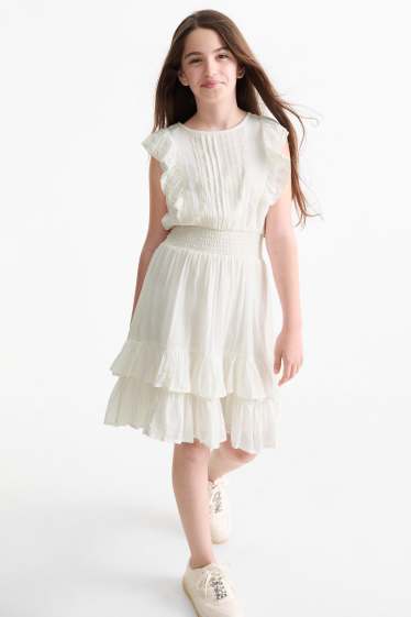 Children Girls - Dress - textured - cremewhite