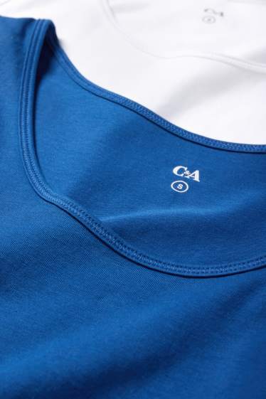 Dames - Set van 2 - basic top - blauw / wit
