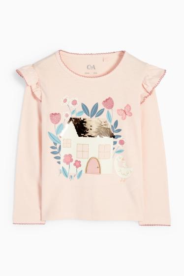 Kinder Mädchen - Gänse und Haus - Langarmshirt - Glanz-Effekt - rosa