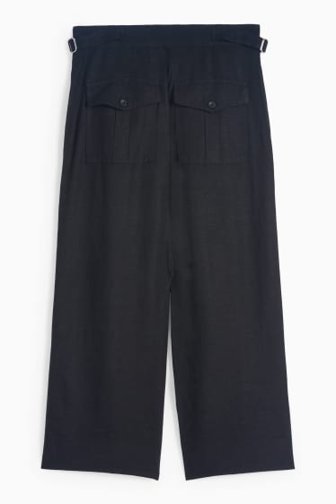 Women - Cloth trousers - high-rise waist - wide leg - linen blend - black