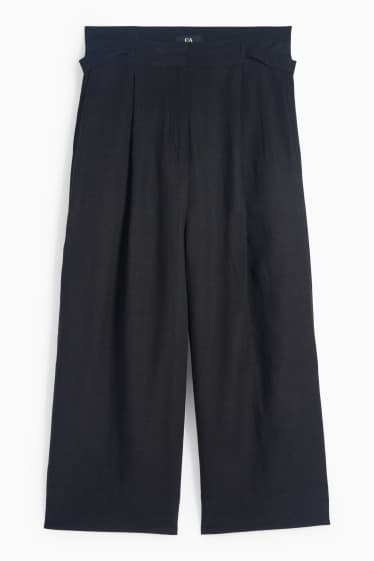 Women - Cloth trousers - high-rise waist - wide leg - linen blend - black