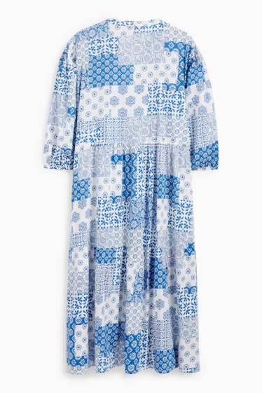 Damen - Blusenkleid mit V-Ausschnitt - gemustert - weiß / hellblau