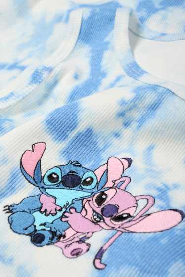 Kinder Mädchen - Lilo & Stitch - Kleid - gerippt - gemustert - blau / weiss