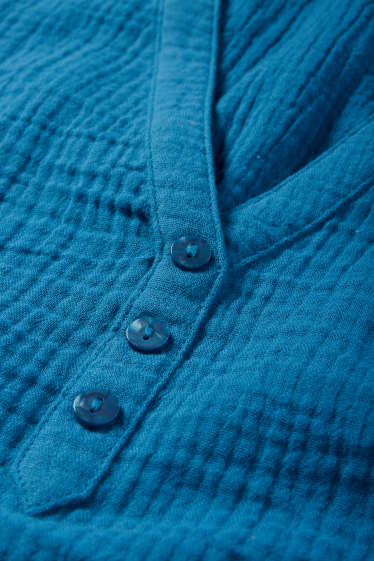 Dames - Blousetop met V-hals - met structuur - donkerblauw