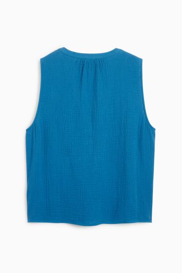 Dames - Blousetop met V-hals - met structuur - donkerblauw