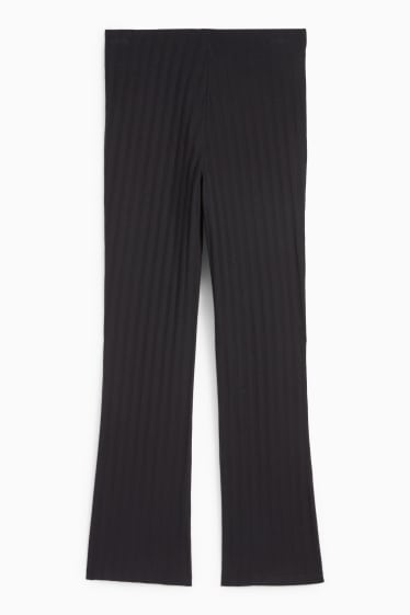 Women - Straight leggings - ribbed - black