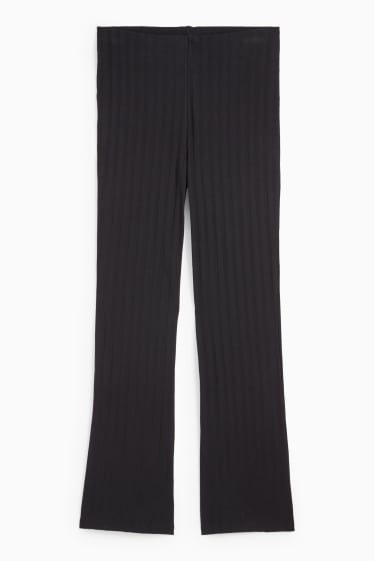 Women - Straight leggings - ribbed - black