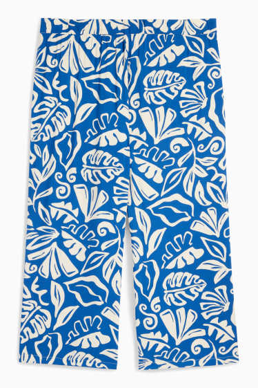 Damen - Stoffhose - High Waist - Wide Leg - gemustert - blau / weiss
