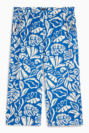 Damen - Stoffhose - High Waist - Wide Leg - gemustert - blau / weiss
