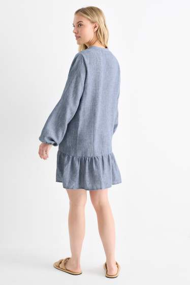 Women - V-neck A-line dress - blue