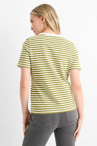 Dámské - Tričko basic - regular fit - pruhované - zelená / krémově bílá
