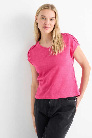 Dámské - Tričko s výstřihem ve tvaru V - regular fit - růžová