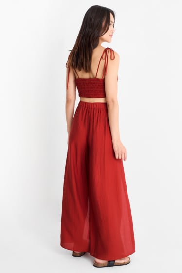 Dona - Pantalons de platja - high waist - loose fit - vermell fosc
