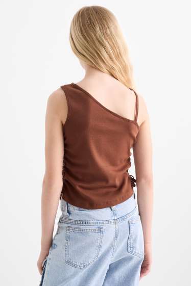 Kinderen: meisjes - Set van 2 - top - bruin / crème wit