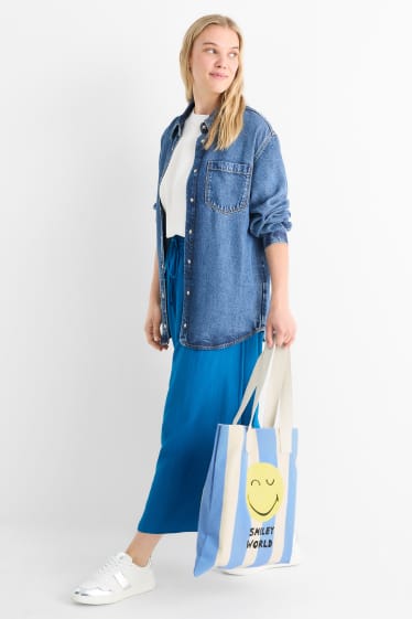 Donna - Shopper grande - a righe - SmileyWorld® - blu / bianco