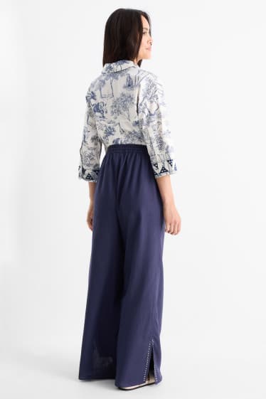 Dámské - Rangsutra x C&A - plátěné kalhoty - high waist - palazzo - tmavomodrá